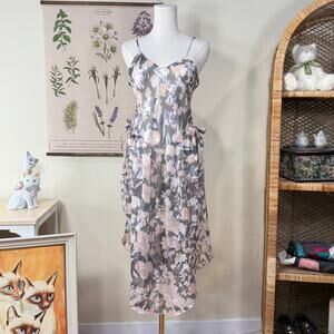 Vintage Sheer Iridescent Floral Tie Side Slip Dress Coquette Fairy Ethereal S